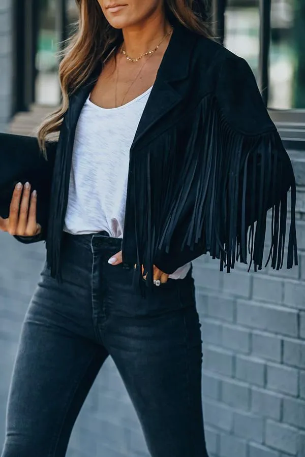 All Night Cropped Fringe Faux Suede Jacket