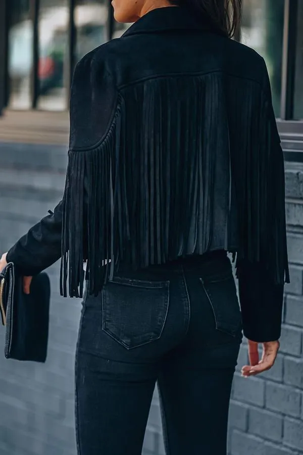 All Night Cropped Fringe Faux Suede Jacket