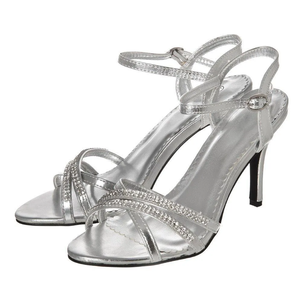 Amber High Heel Diamante Sandals with Two Strap