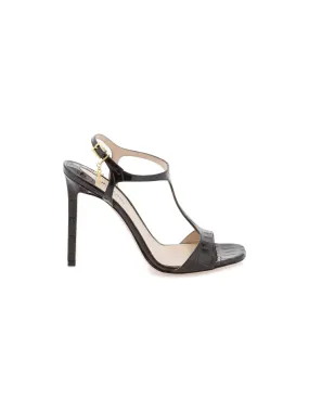 Angelina Croco Embossed Leather Sandals