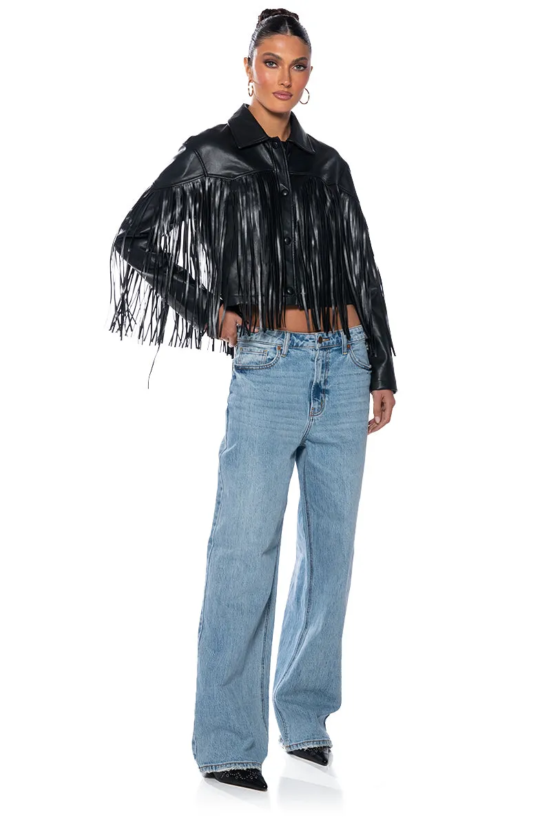 AZALEA WANG COUNT IT FRINGE BOXY JACKET IN PU