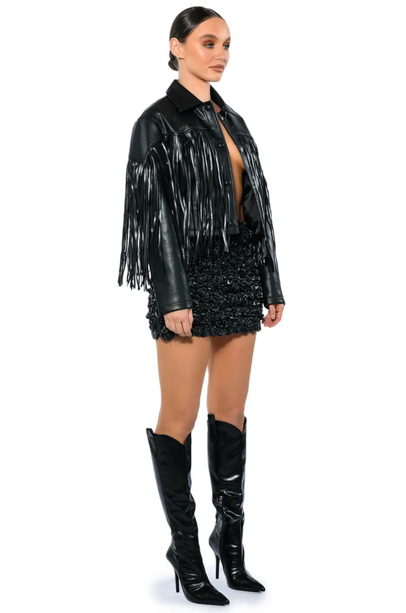 AZALEA WANG COUNT IT FRINGE BOXY JACKET IN PU