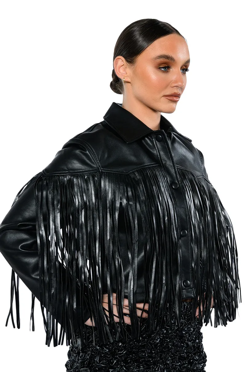 AZALEA WANG COUNT IT FRINGE BOXY JACKET IN PU