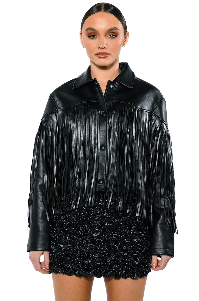 AZALEA WANG COUNT IT FRINGE BOXY JACKET IN PU