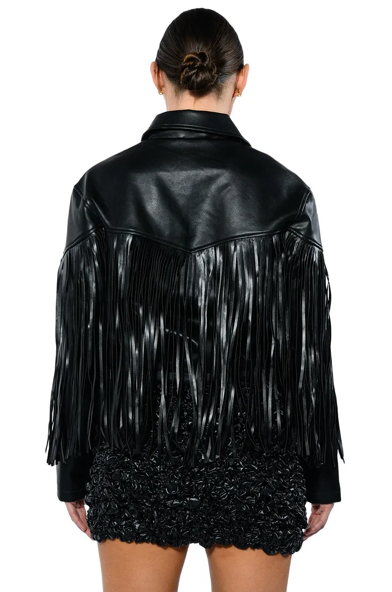 AZALEA WANG COUNT IT FRINGE BOXY JACKET IN PU