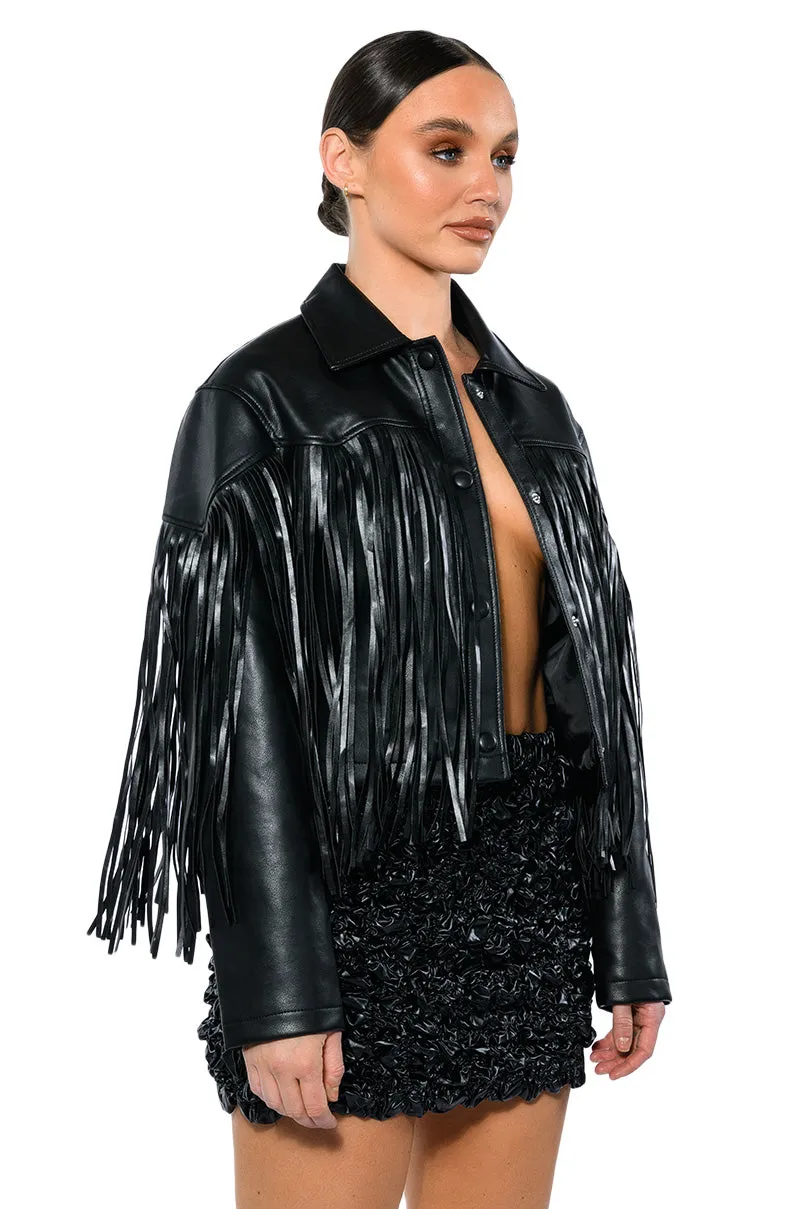 AZALEA WANG COUNT IT FRINGE BOXY JACKET IN PU