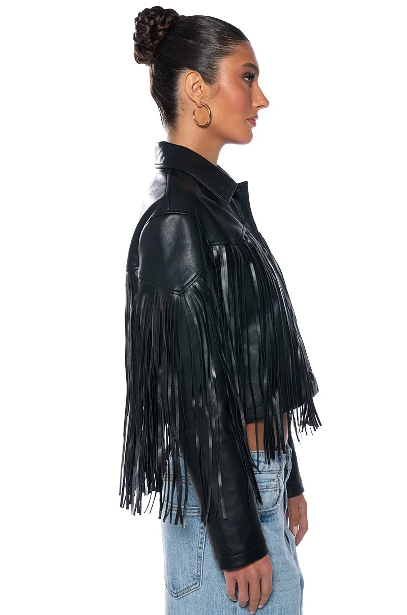 AZALEA WANG COUNT IT FRINGE BOXY JACKET IN PU