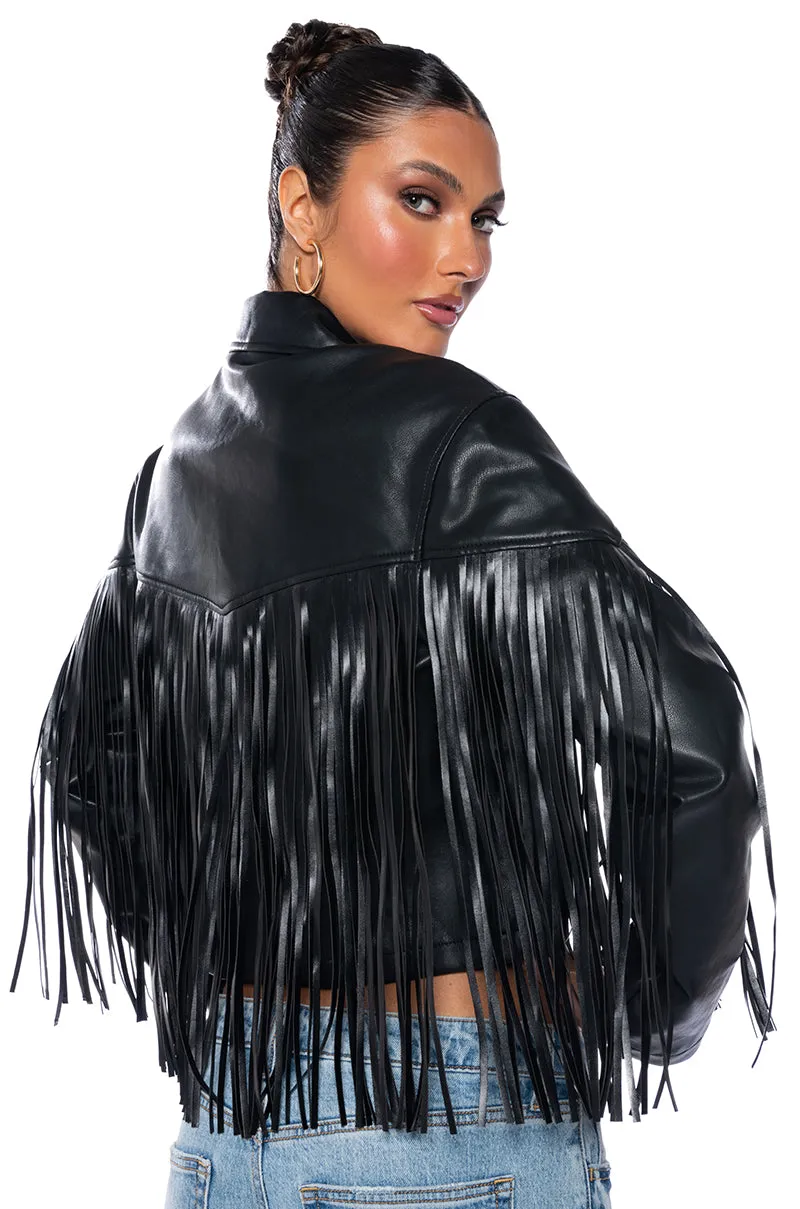 AZALEA WANG COUNT IT FRINGE BOXY JACKET IN PU