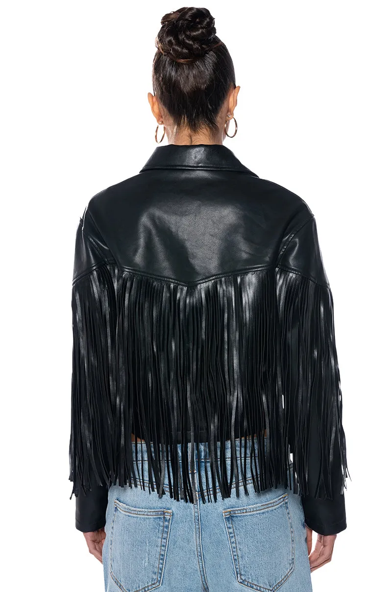 AZALEA WANG COUNT IT FRINGE BOXY JACKET IN PU