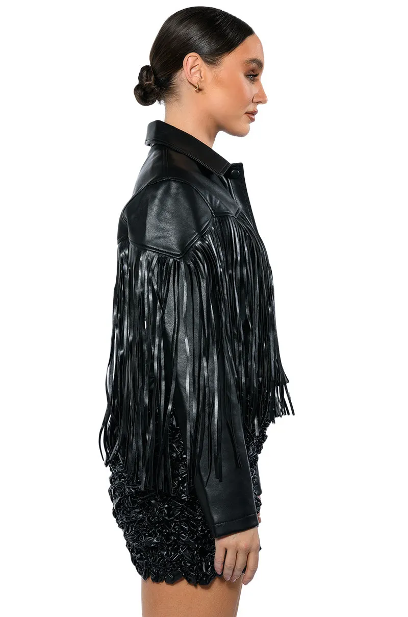 AZALEA WANG COUNT IT FRINGE BOXY JACKET IN PU