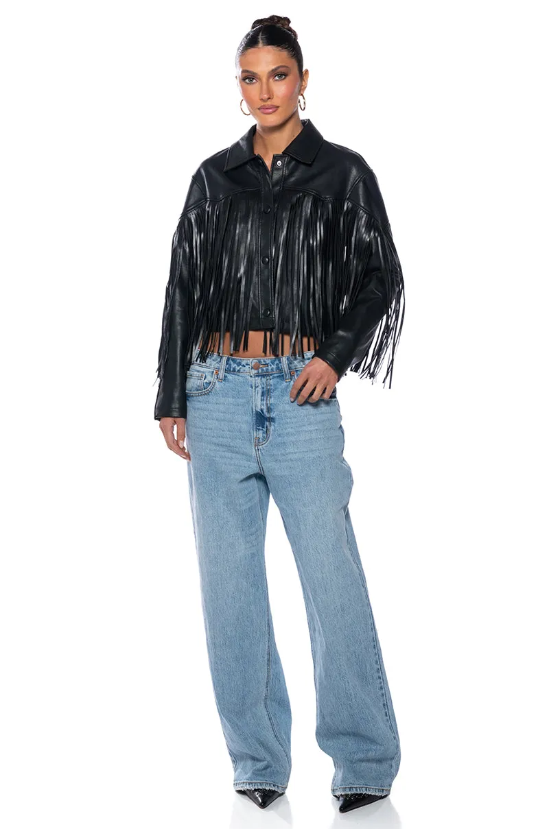 AZALEA WANG COUNT IT FRINGE BOXY JACKET IN PU