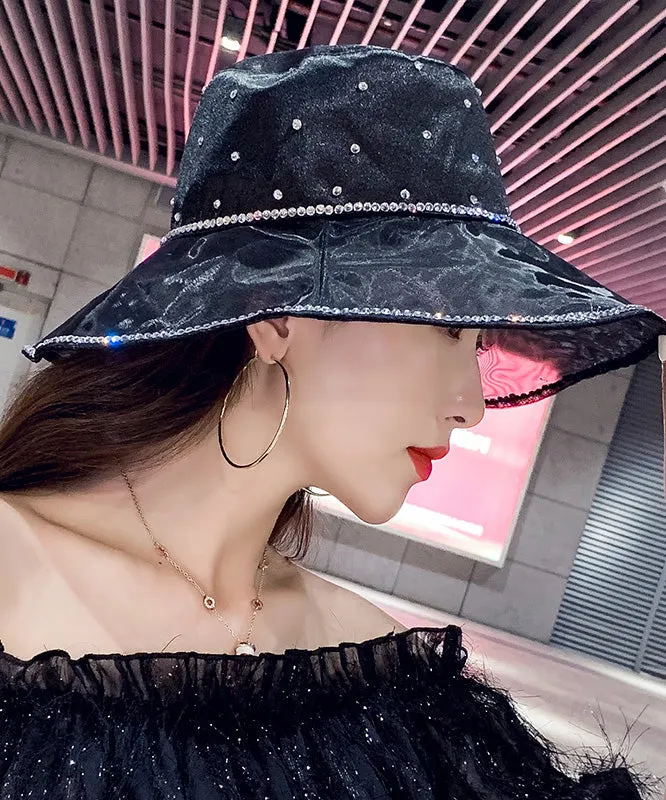 Beautiful Black Zircon Satin Floppy Sun Hat