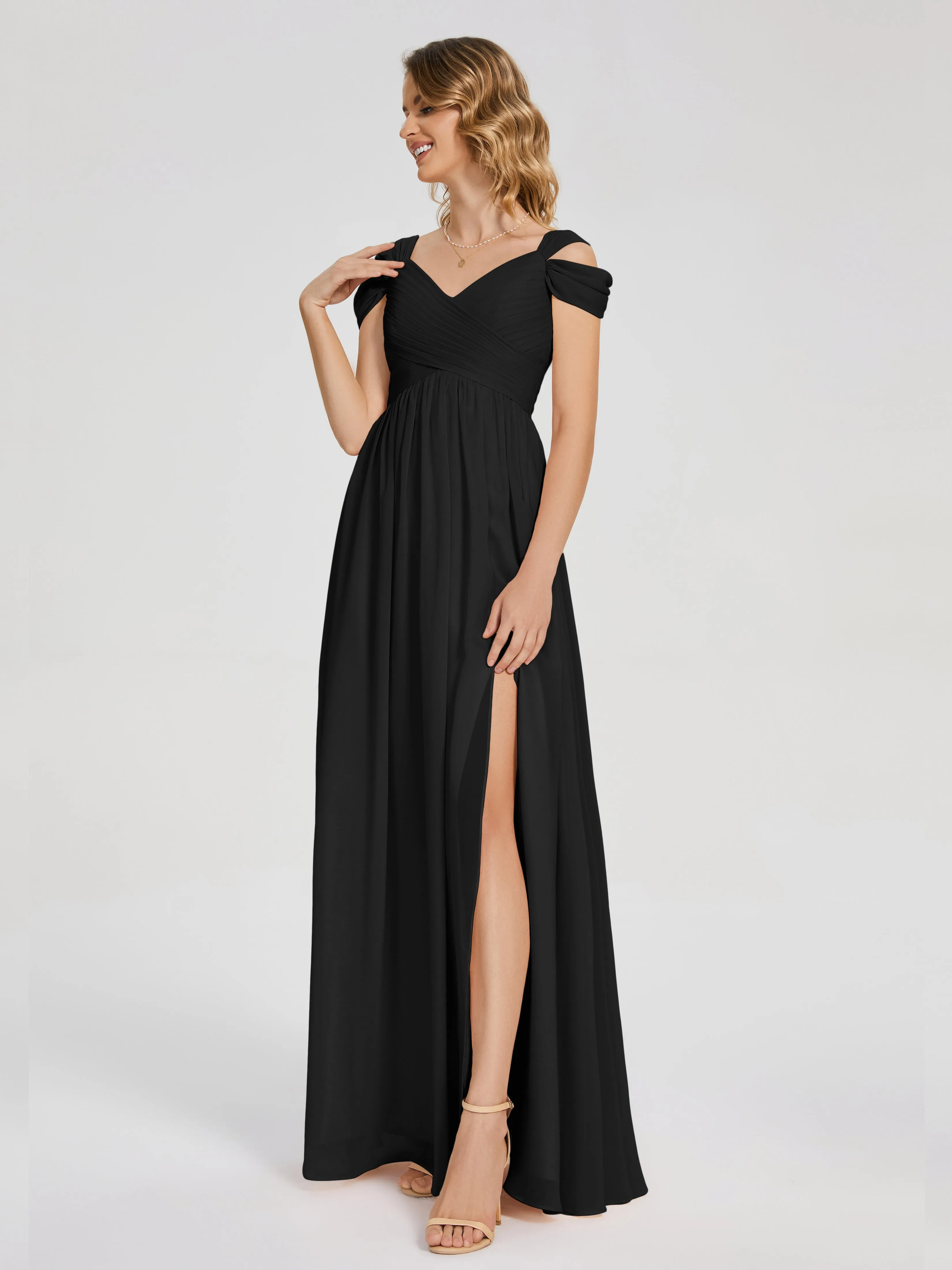 Black Bridesmaid Dresses Chiffon Charlee Flowy Split Chiffon Bridesmaid Dresses