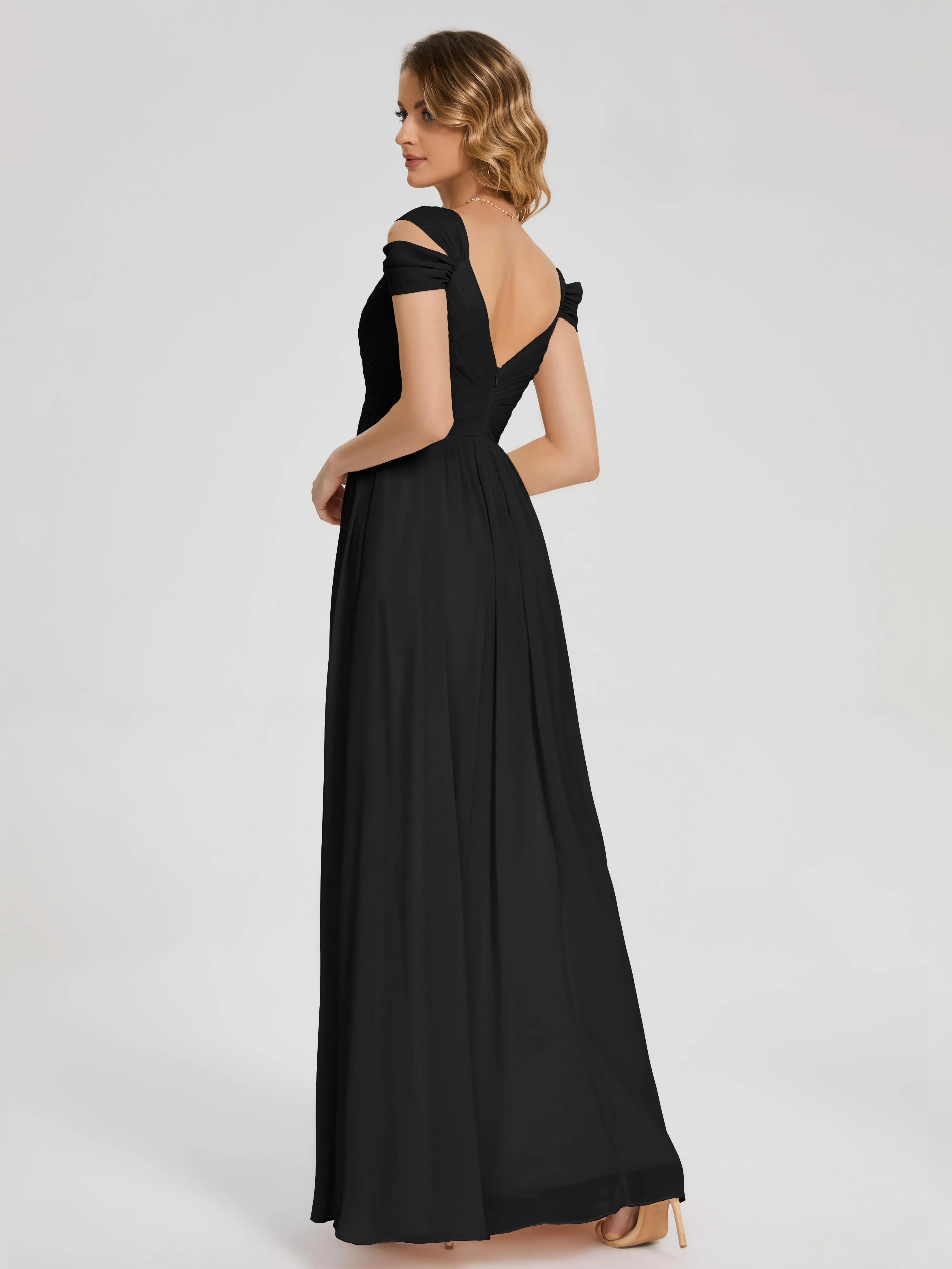 Black Bridesmaid Dresses Chiffon Charlee Flowy Split Chiffon Bridesmaid Dresses