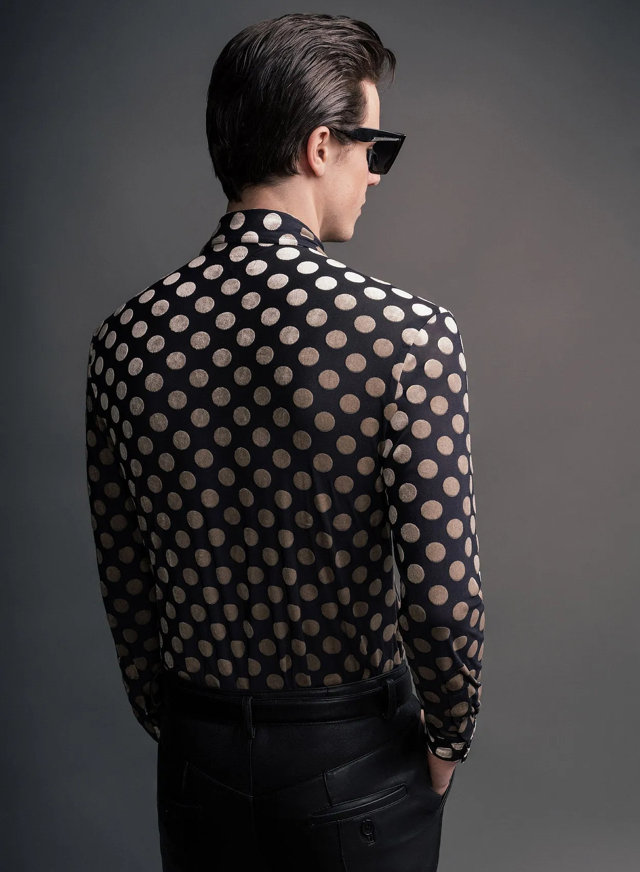 Black Chiffon Polka Dot Velvet Shirt