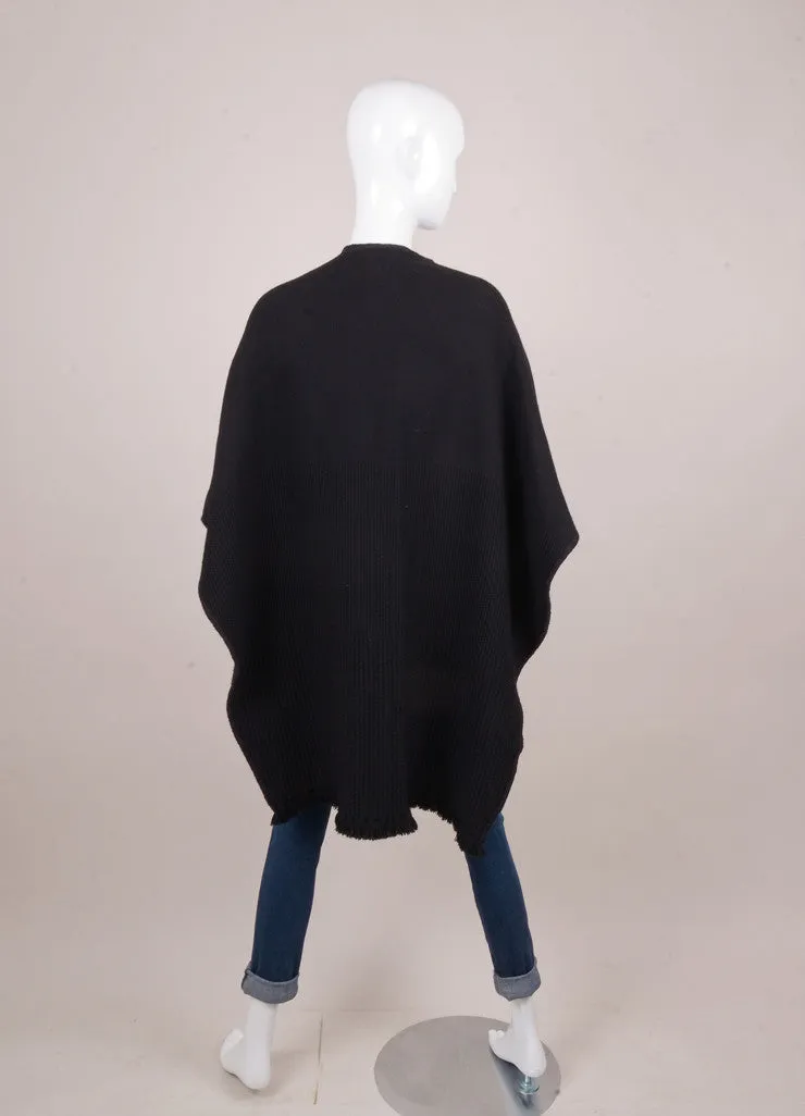 Black Wool Knit Draped Poncho