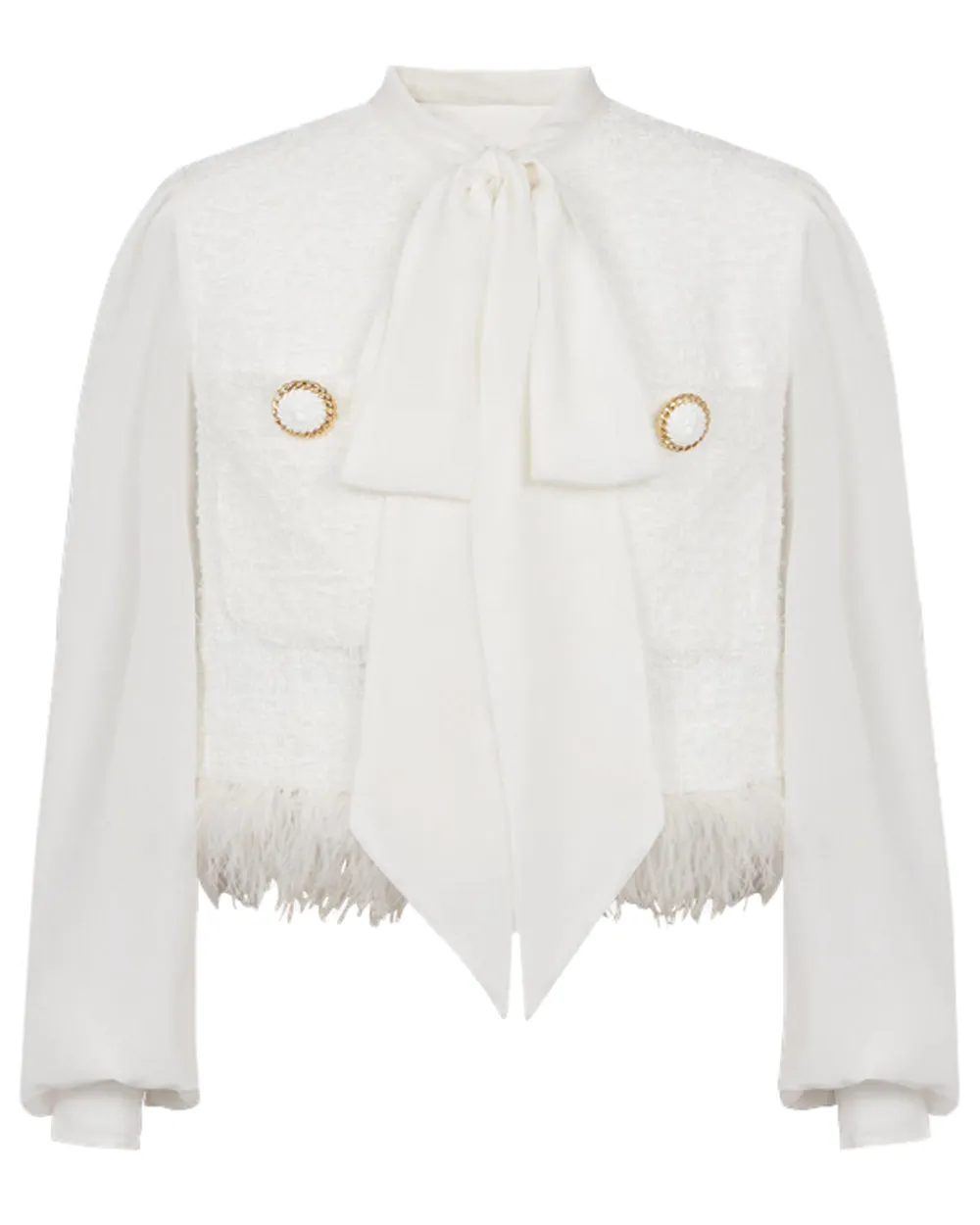 Blanc Fringe Tweed Lavalliere Jacket