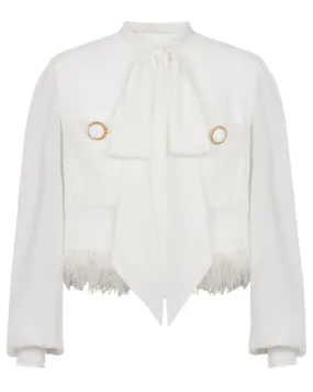 Blanc Fringe Tweed Lavalliere Jacket