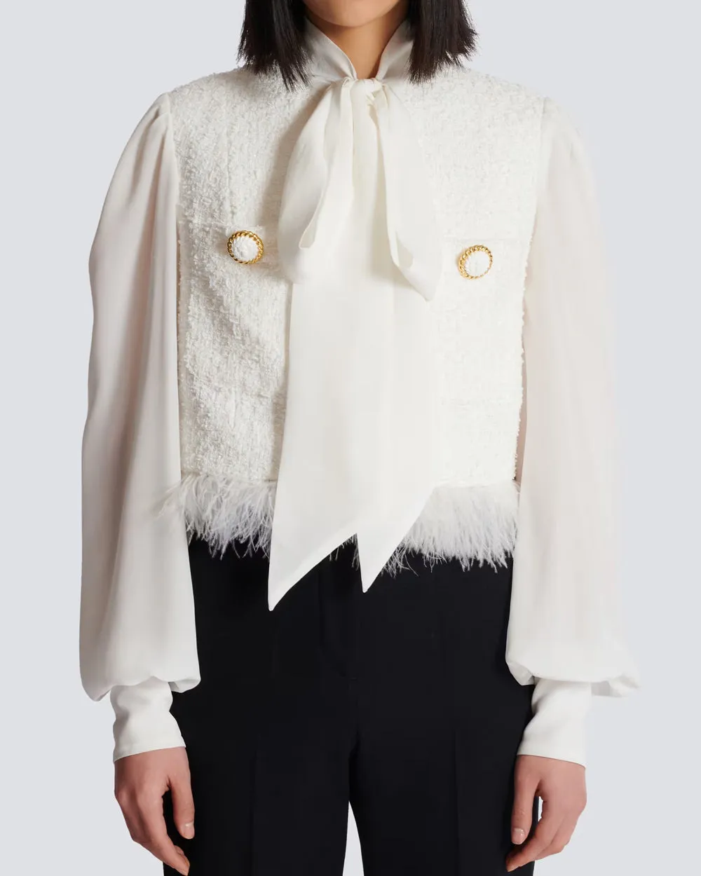 Blanc Fringe Tweed Lavalliere Jacket