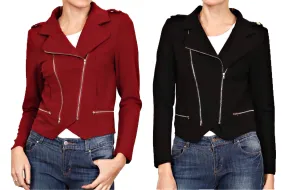 Blazer Crop Jacket with Zipper Trim (Regular & Plus)