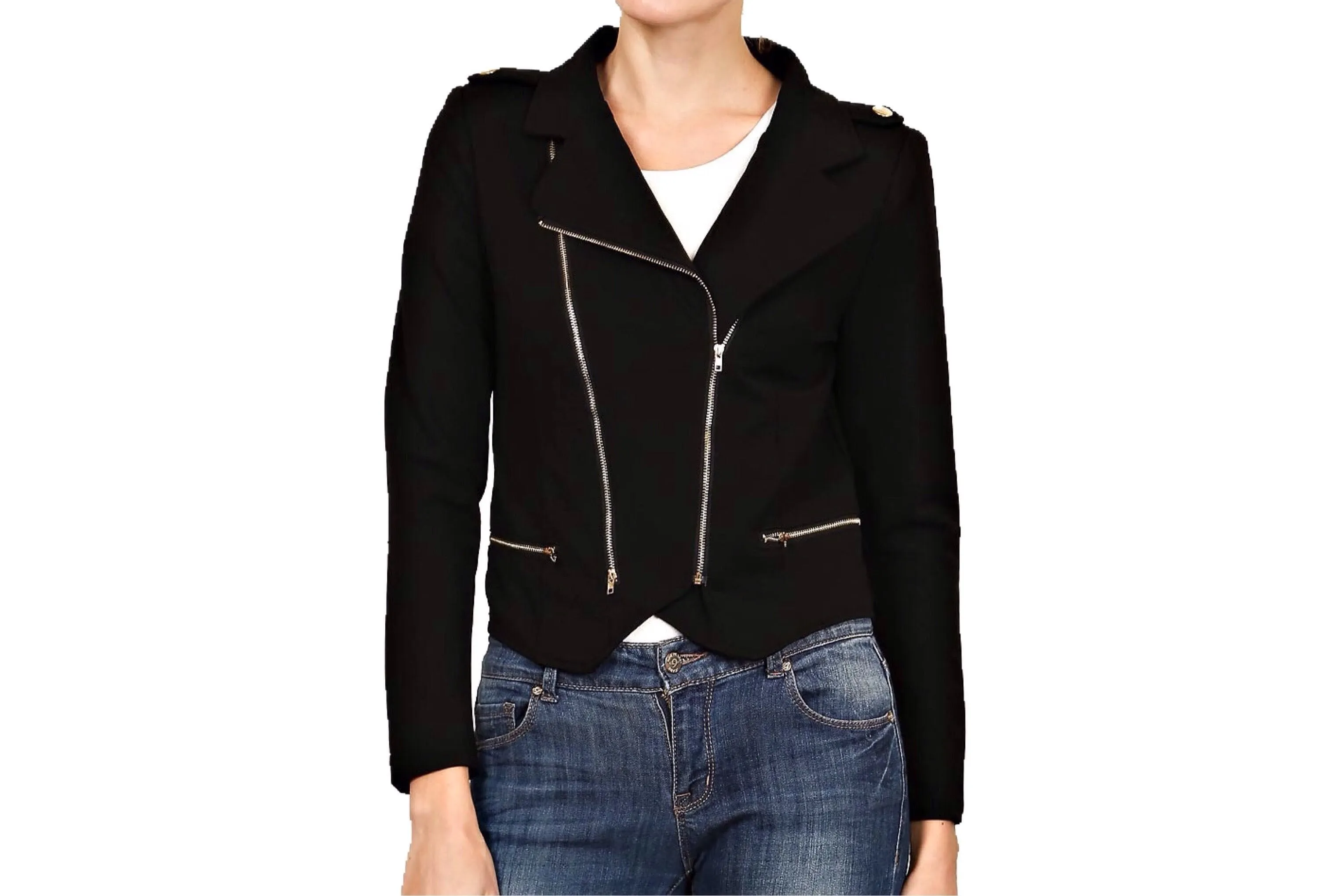 Blazer Crop Jacket with Zipper Trim (Regular & Plus)