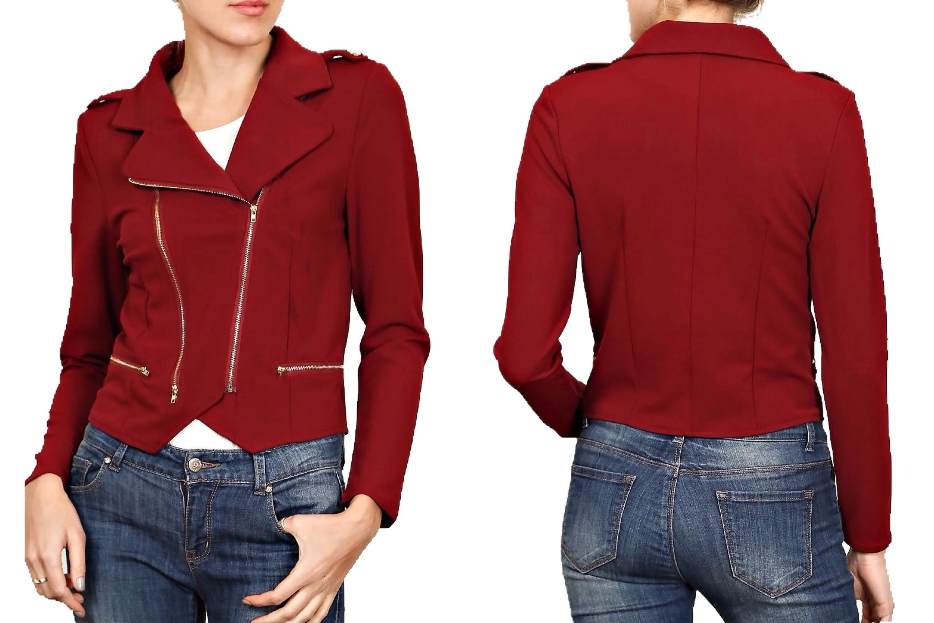 Blazer Crop Jacket with Zipper Trim (Regular & Plus)