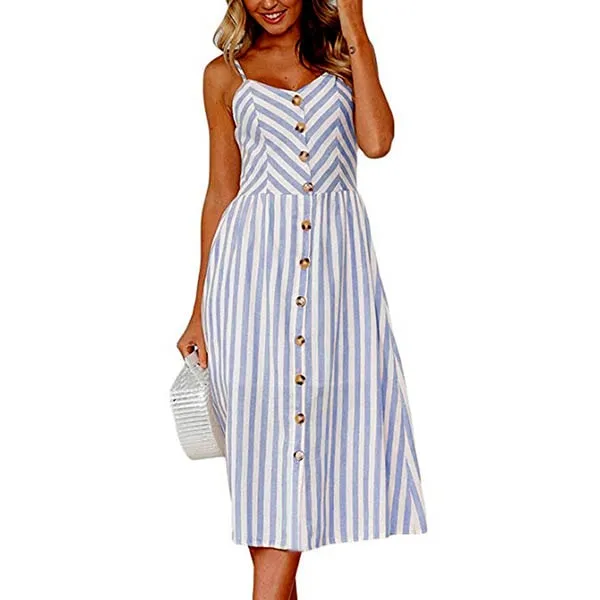 Boho Sexy Floral Dress Summer Vintage Casual Sundress Female Beach Dress Midi Button Backless