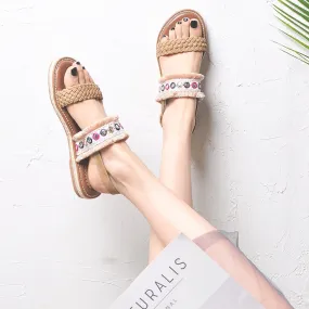 BOOPDO EMBELLISHED FLAT SANDALS WITH TASSEL TRIMS