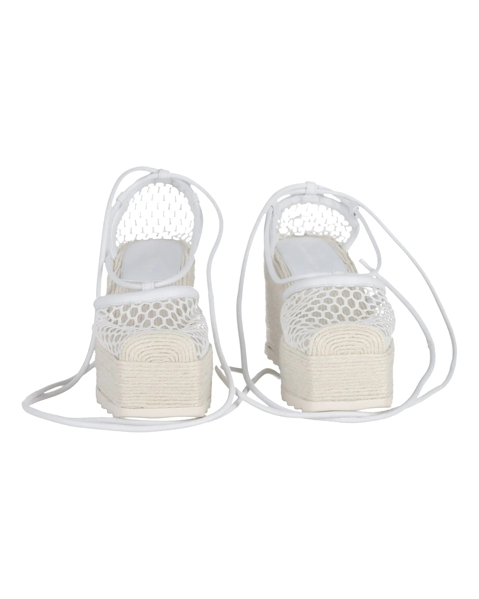 Bottega Veneta Mesh Espadrille Wedge Sandals in White Leather