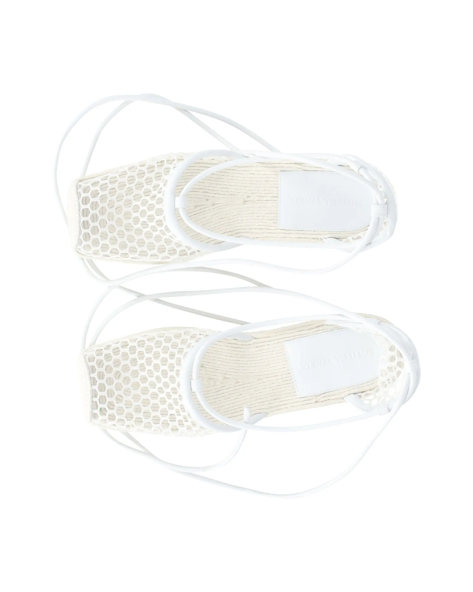 Bottega Veneta Mesh Espadrille Wedge Sandals in White Leather