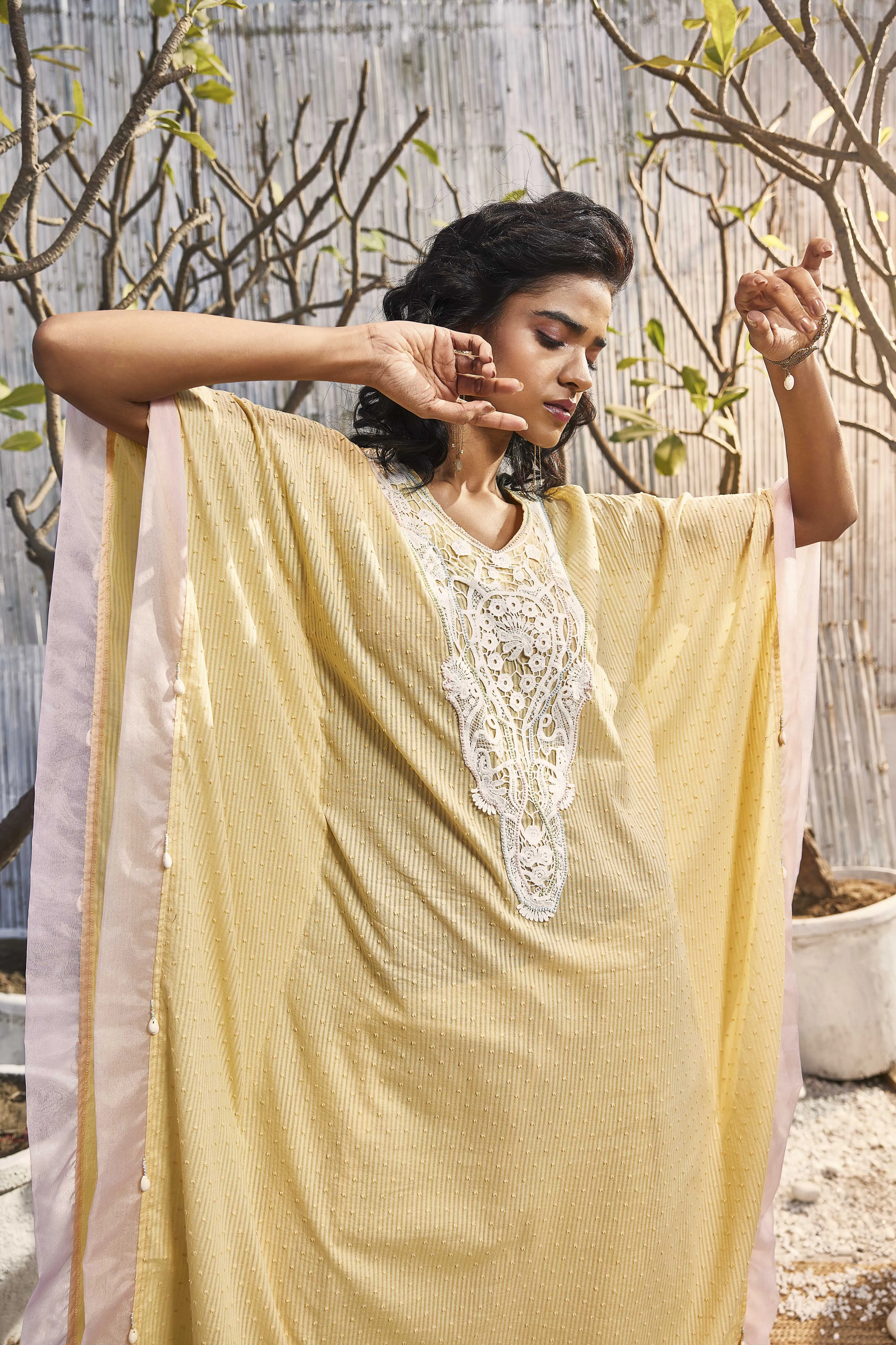 Breezy Cotton Kaftan - Yellow