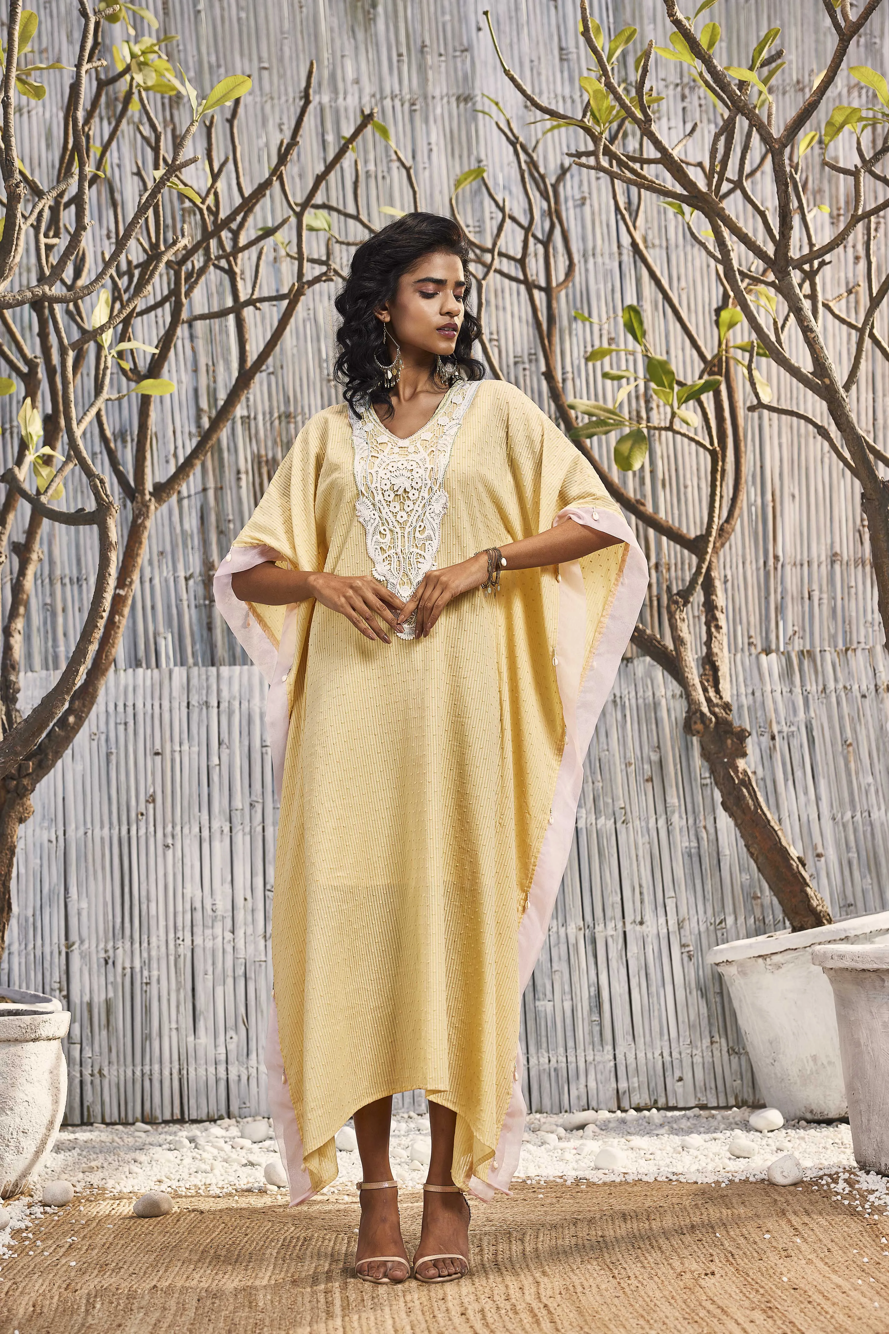 Breezy Cotton Kaftan - Yellow