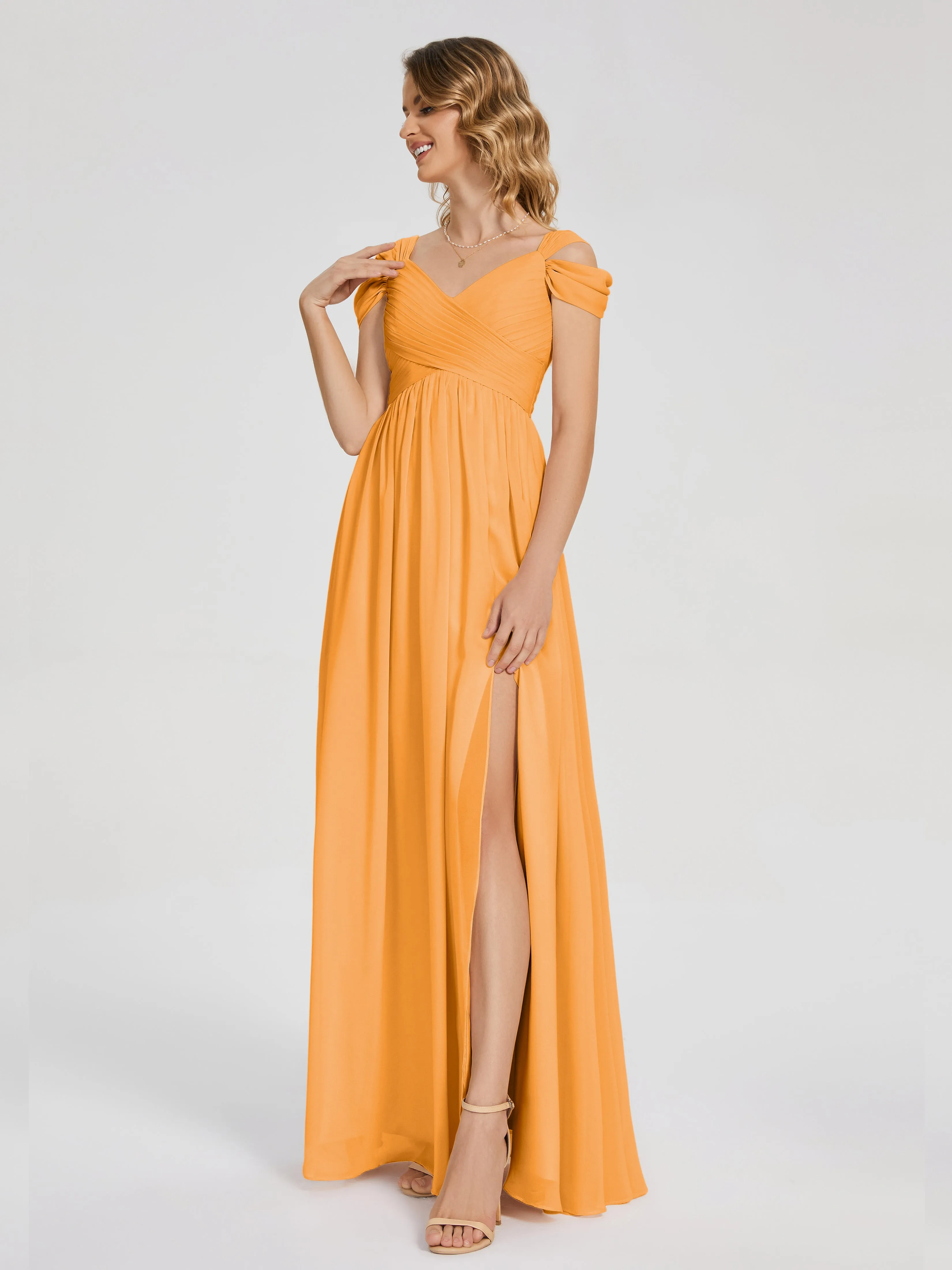 Bridesmaid Dress Tangerine Charlee Flowy Split Chiffon Bridesmaid Dresses