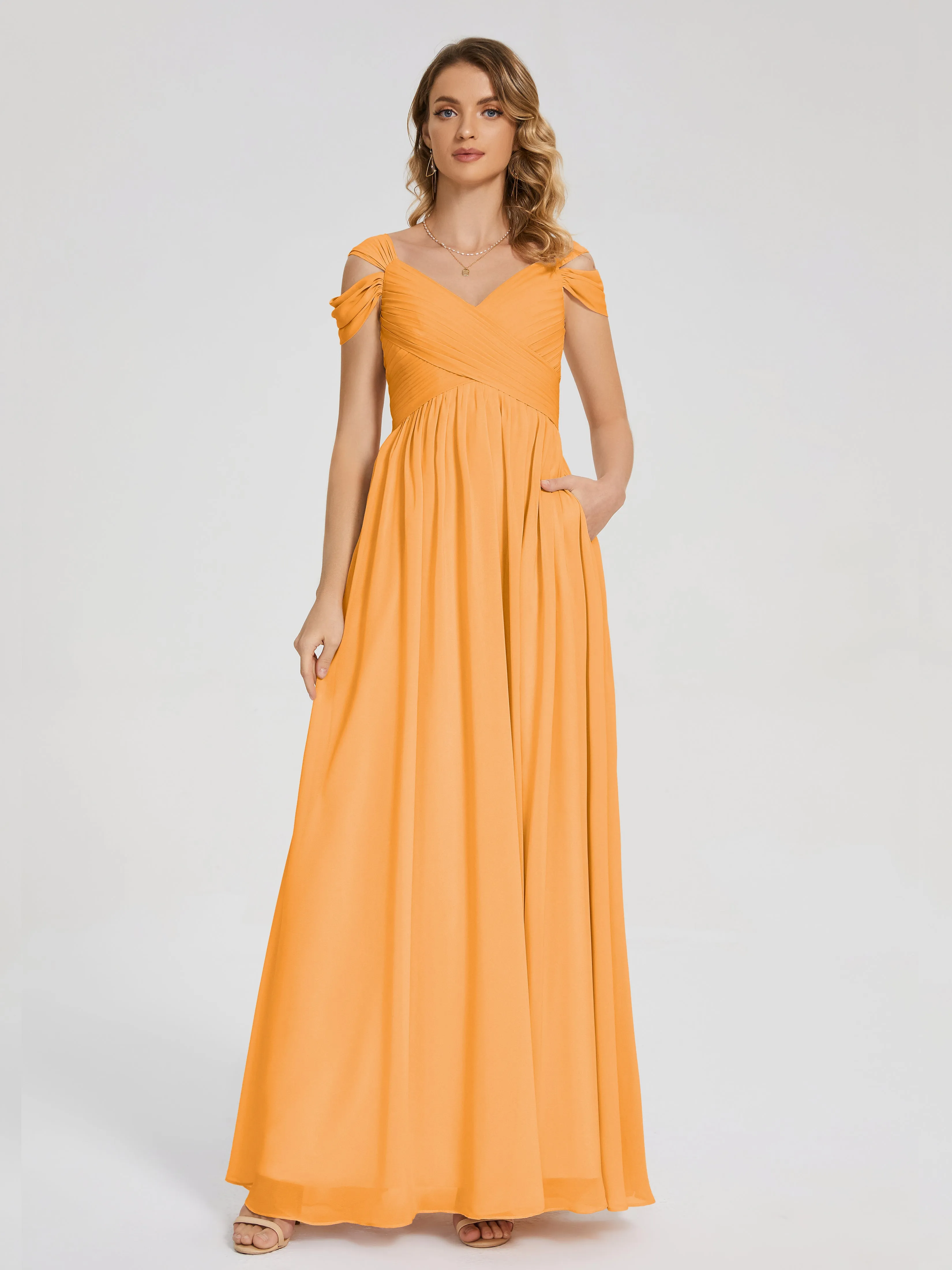 Bridesmaid Dress Tangerine Charlee Flowy Split Chiffon Bridesmaid Dresses