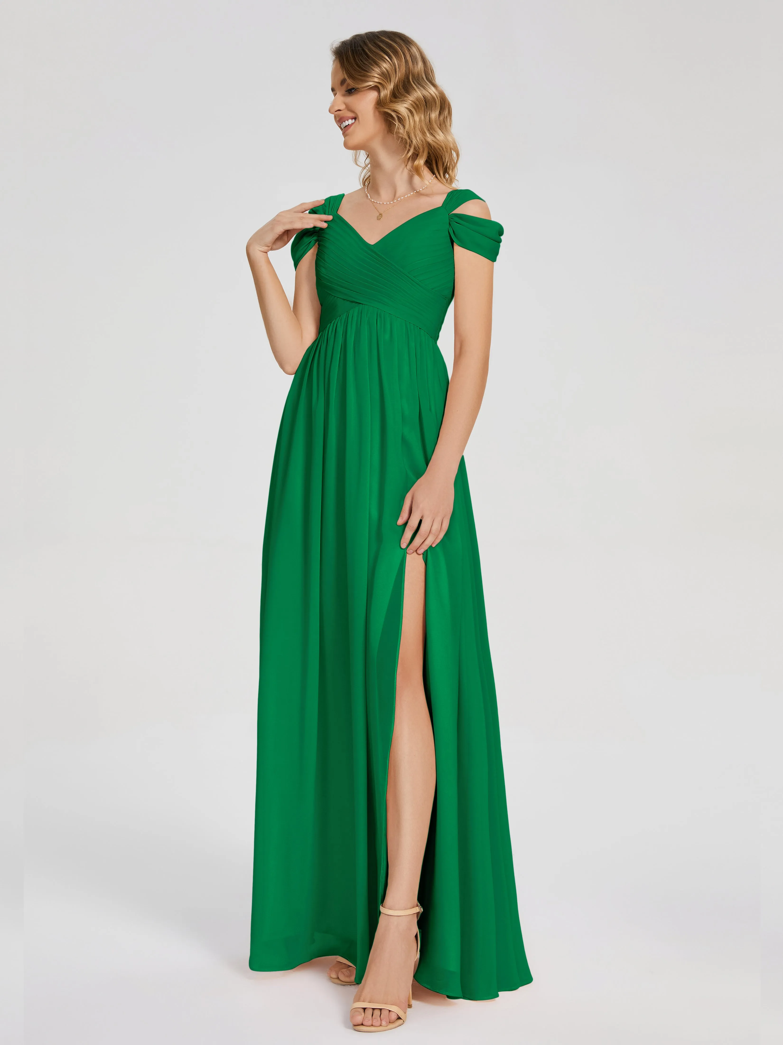 Bridesmaid Dresses Emerald Charlee Flowy Split Chiffon Bridesmaid Dresses