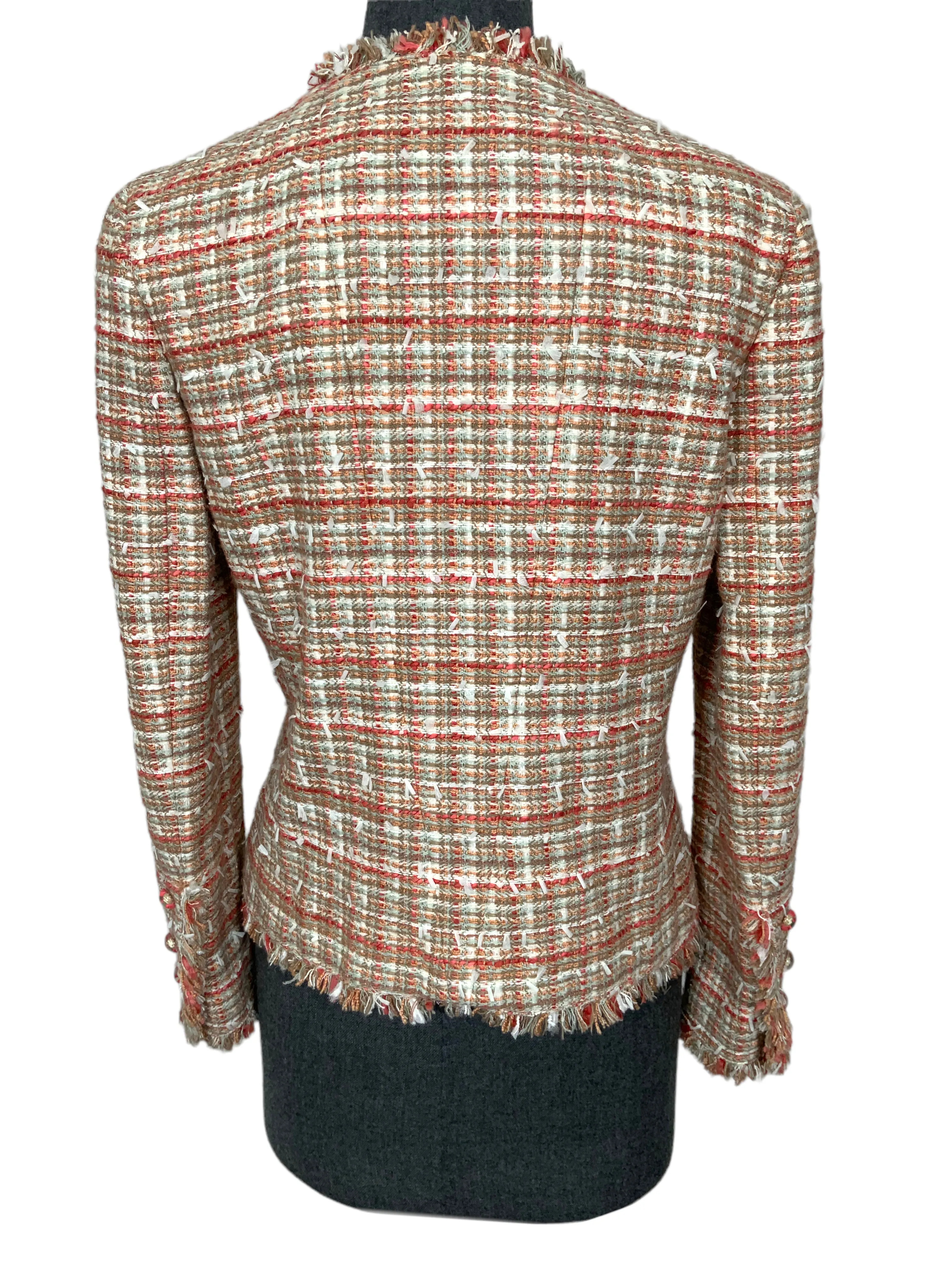 CHANEL 04P Plaid Tweed Skirt Suit Size S