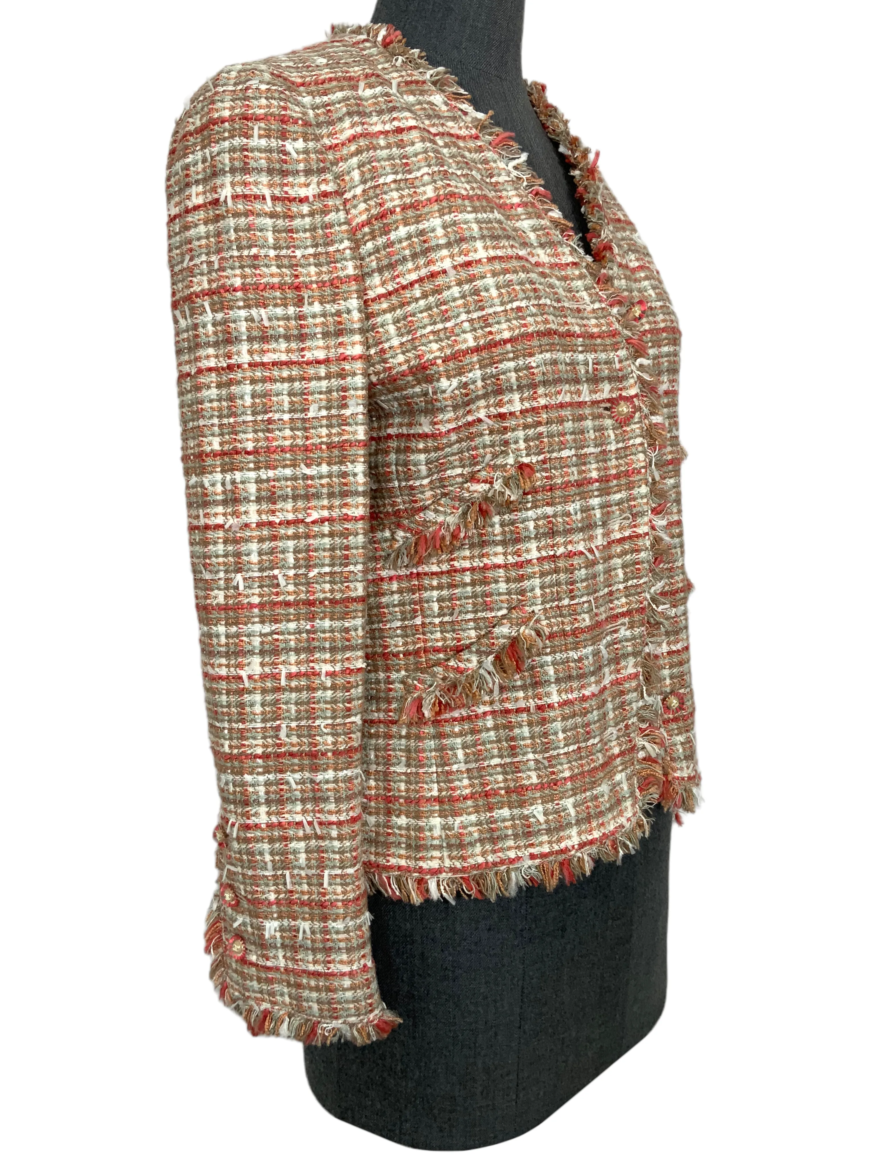 CHANEL 04P Plaid Tweed Skirt Suit Size S