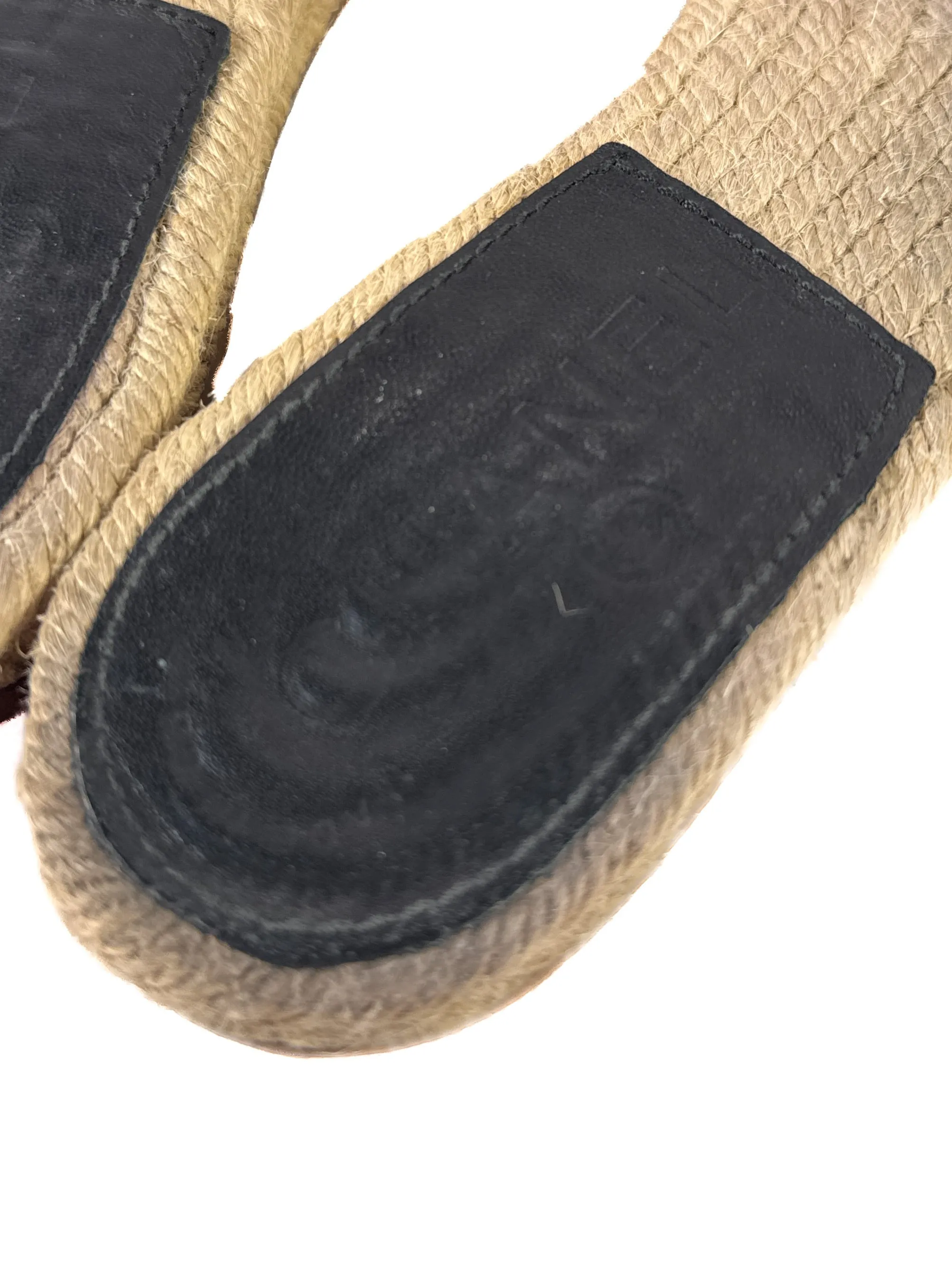 Chanel black leather espadrille slide sandals size 38