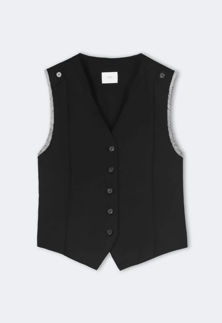 Choice V-Neck Sleeveless Solid Vest Black