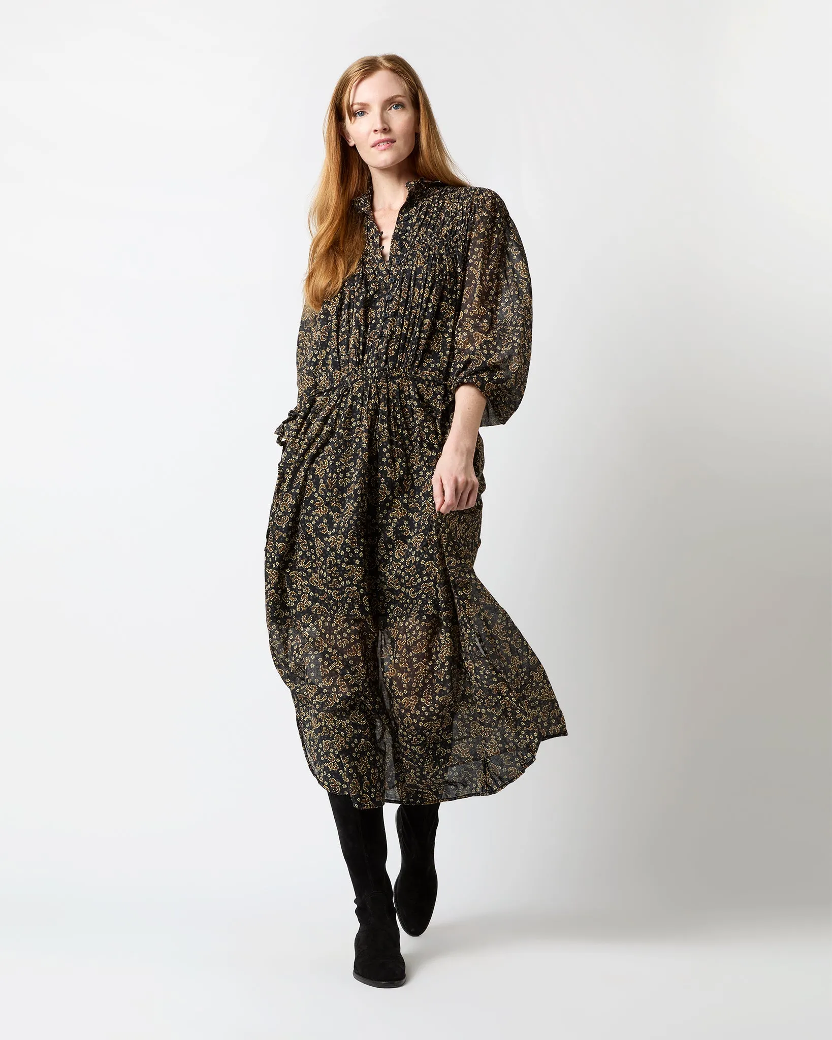 Dalida Dress in Black/Ochre