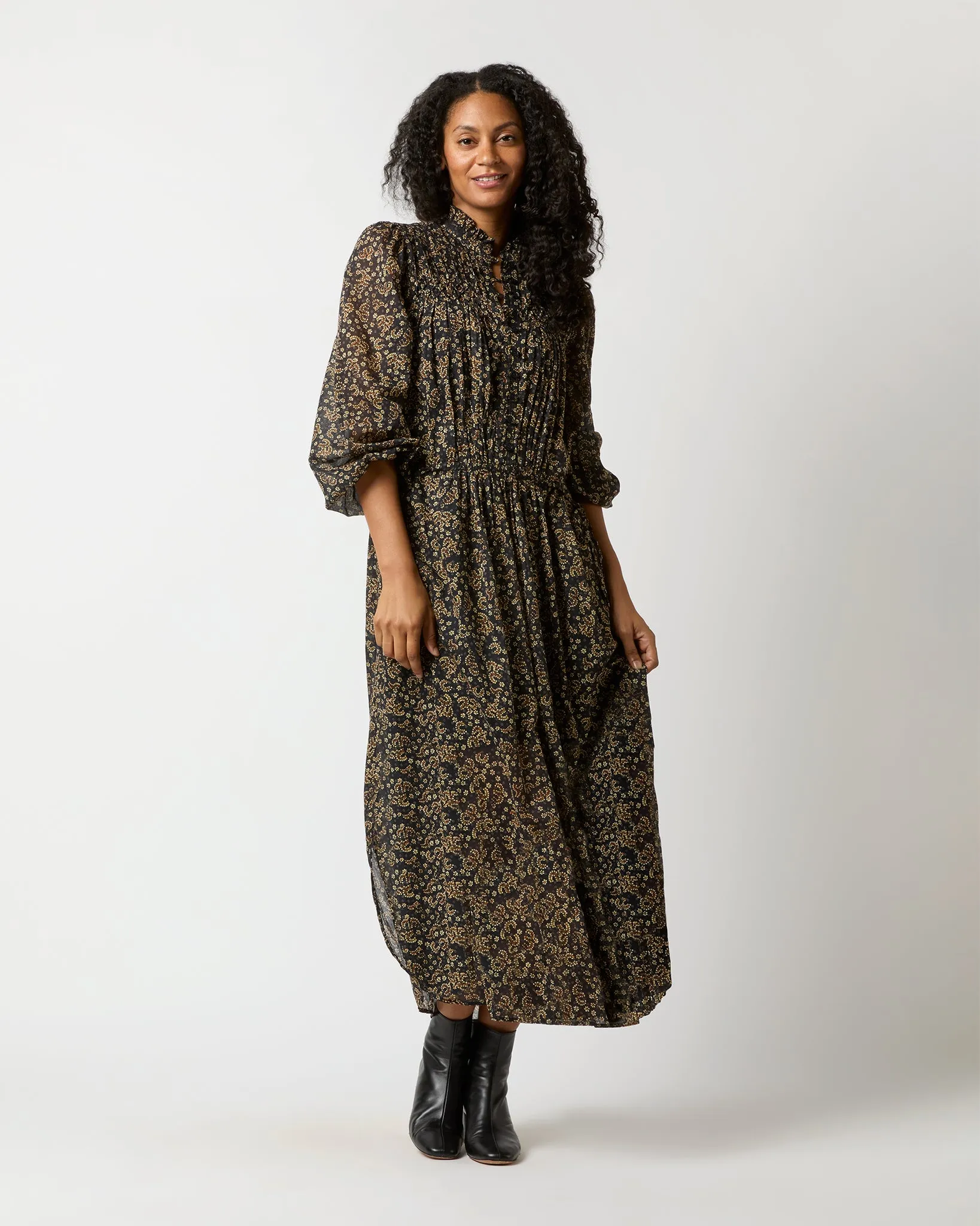 Dalida Dress in Black/Ochre