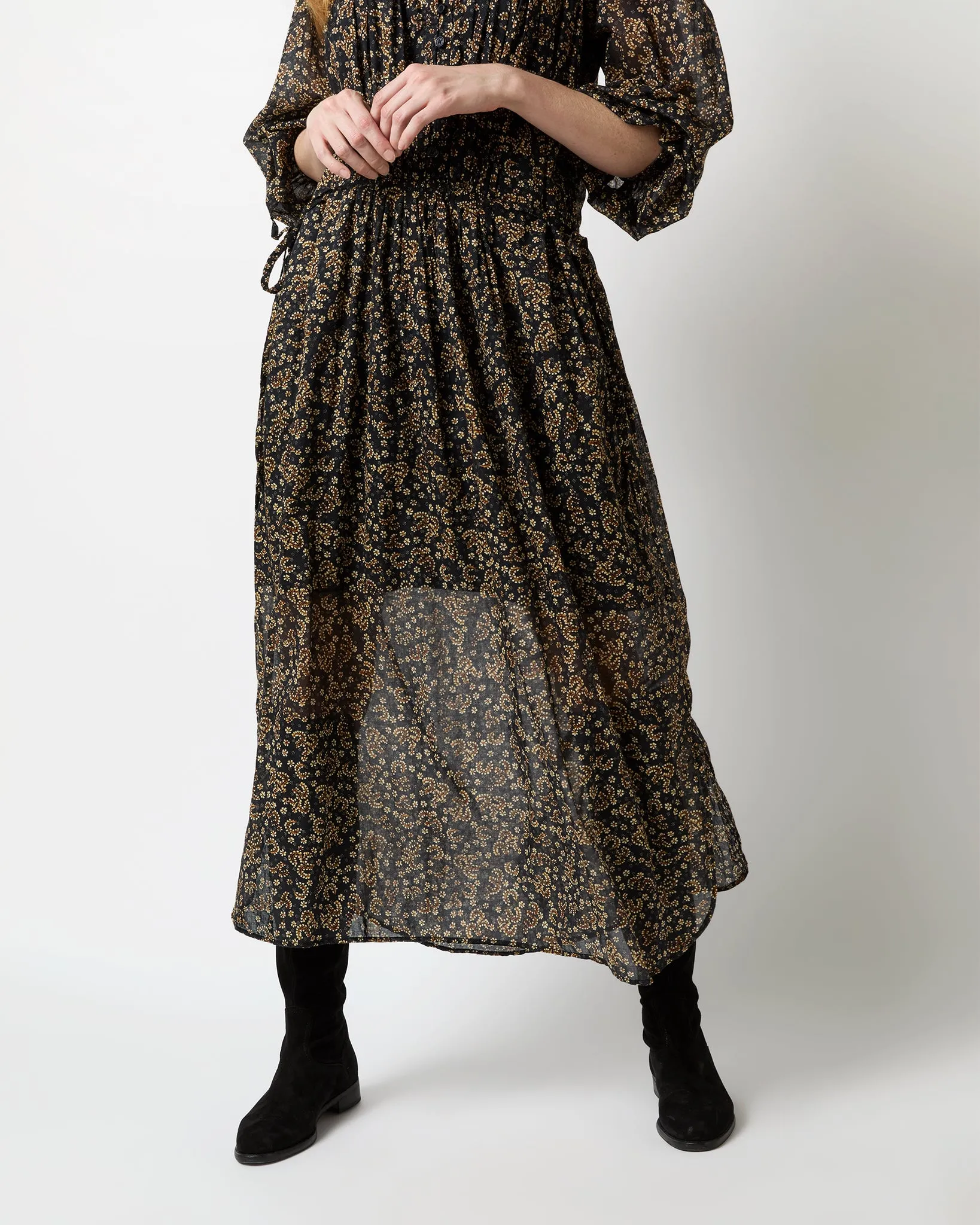 Dalida Dress in Black/Ochre