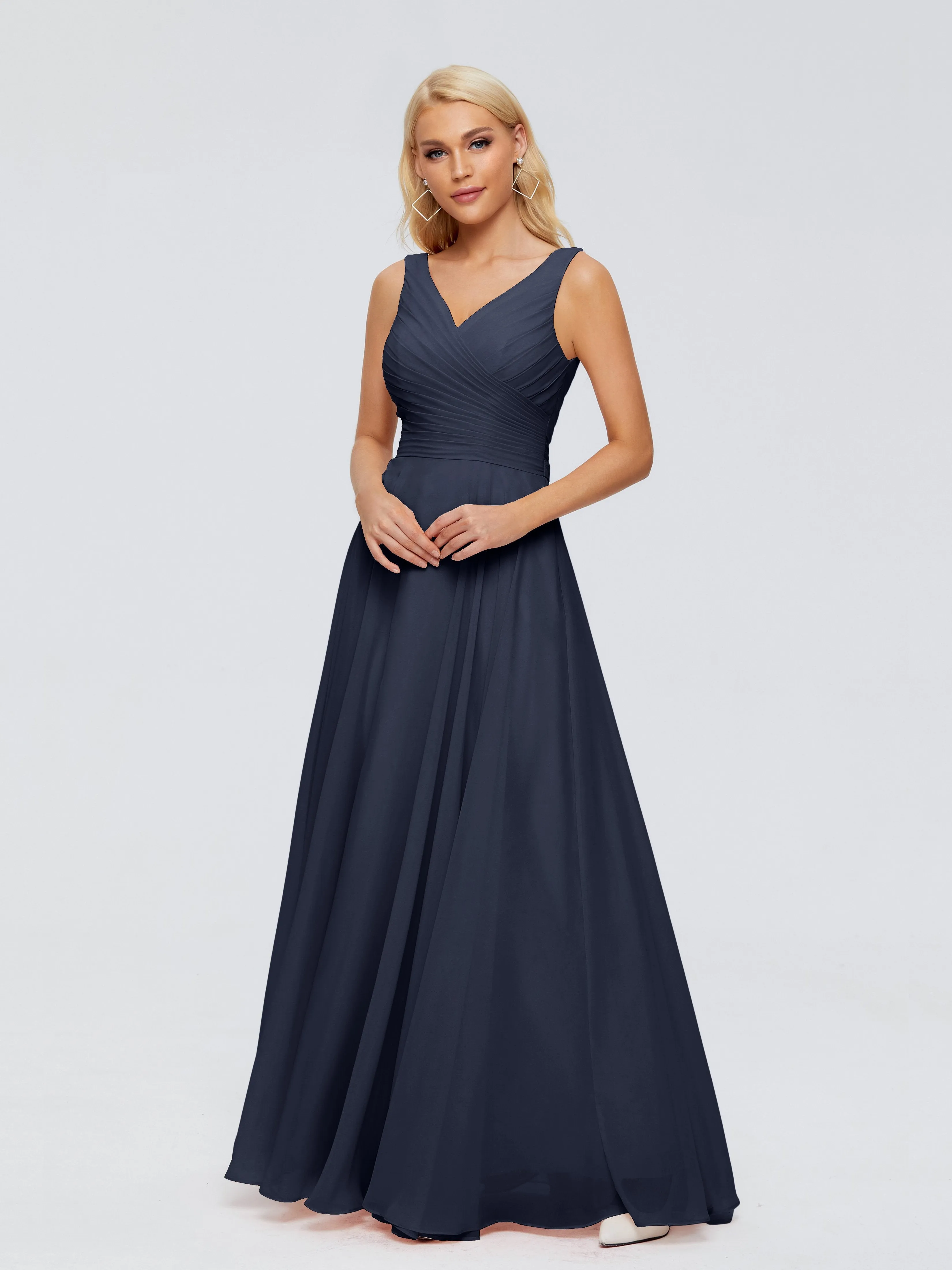 Dark Navy Bridesmaid Dresses Ryleigh Flowy Chiffon Bridesmaid Dresses With Bow