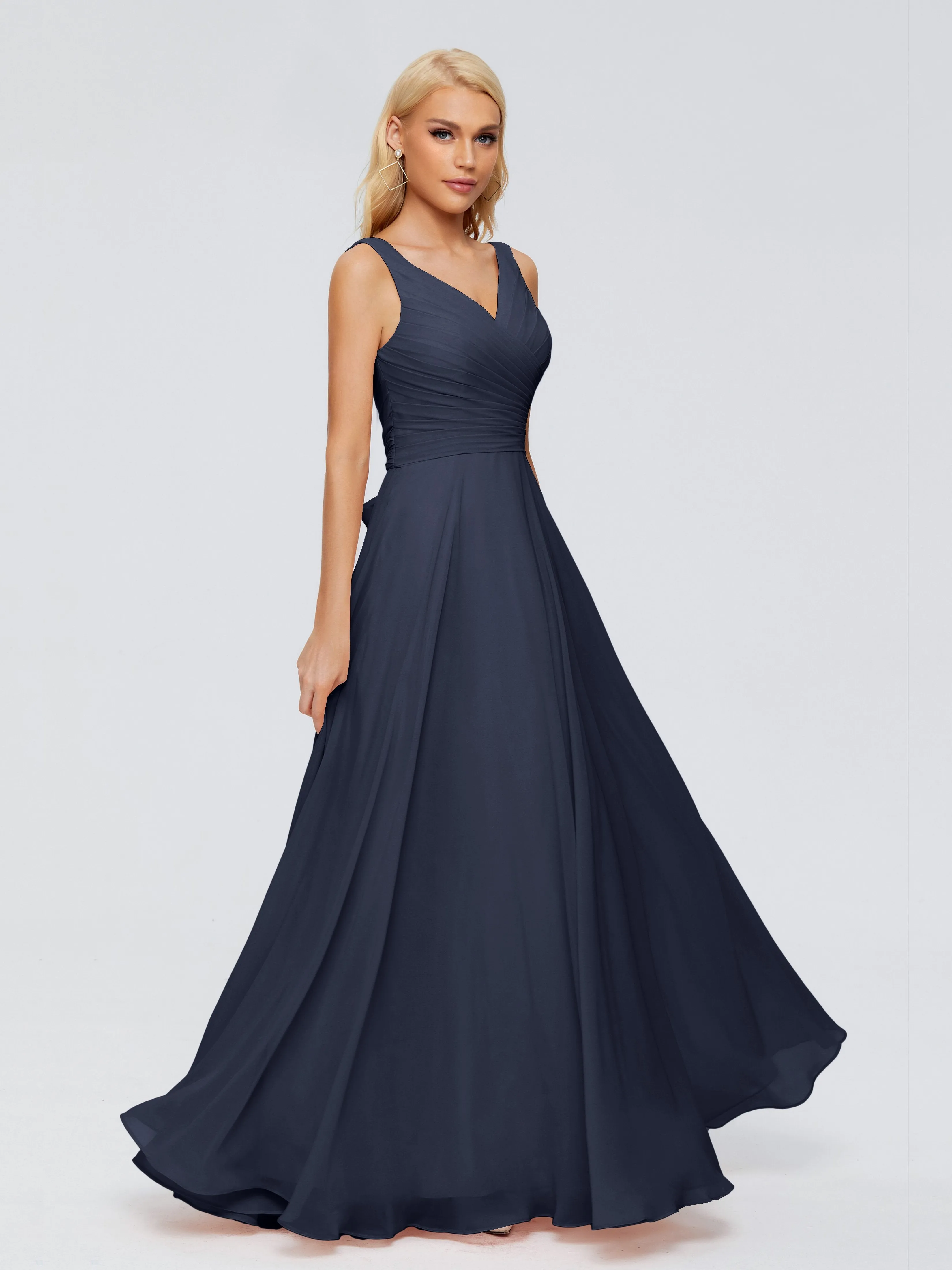 Dark Navy Bridesmaid Dresses Ryleigh Flowy Chiffon Bridesmaid Dresses With Bow