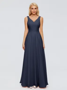 Dark Navy Bridesmaid Dresses Ryleigh Flowy Chiffon Bridesmaid Dresses With Bow