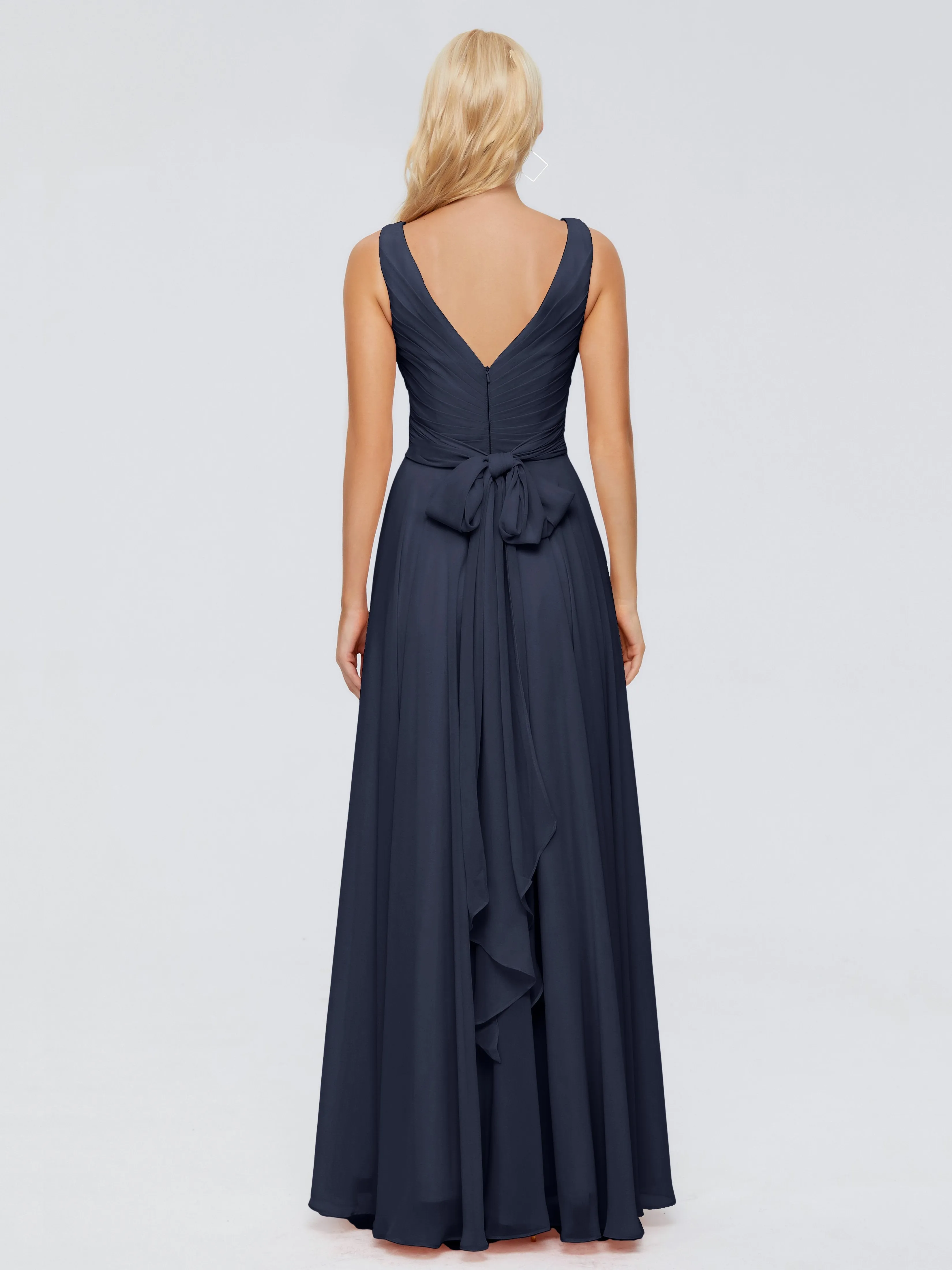 Dark Navy Bridesmaid Dresses Ryleigh Flowy Chiffon Bridesmaid Dresses With Bow