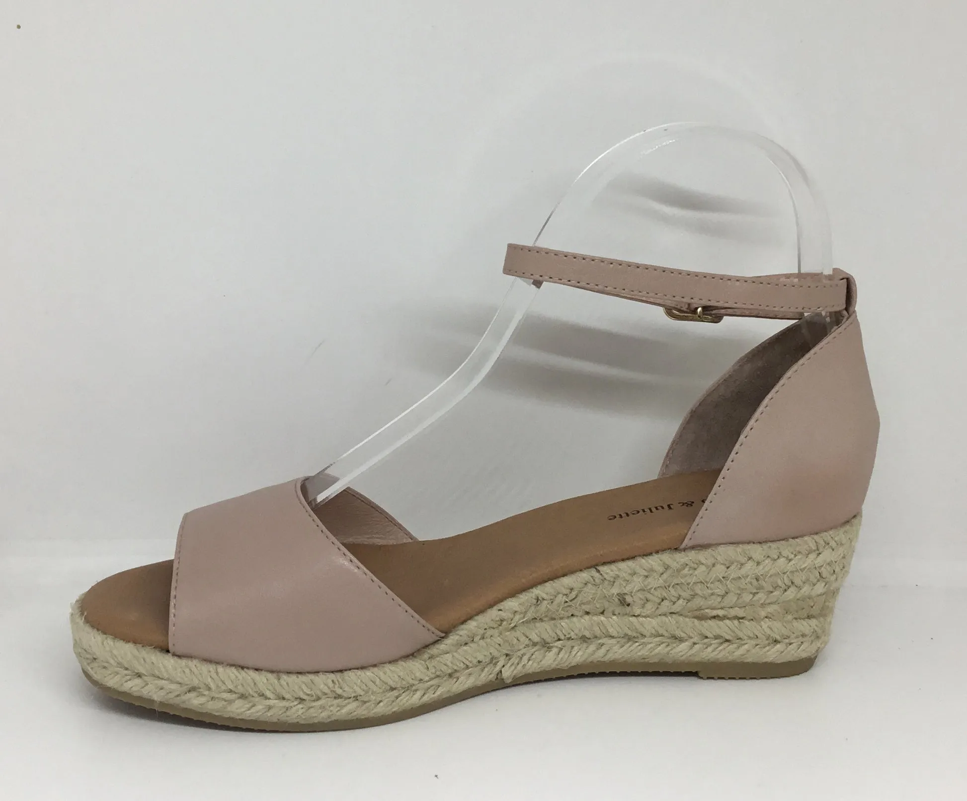 Django & Juliette Skip Rose Leather Espadrille Wedge