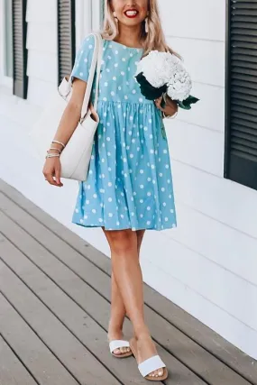 Dot Pockets Short Sleeve Swing Dress