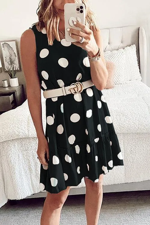 Dot Ruffles Hem Sleeveless Mini Dress