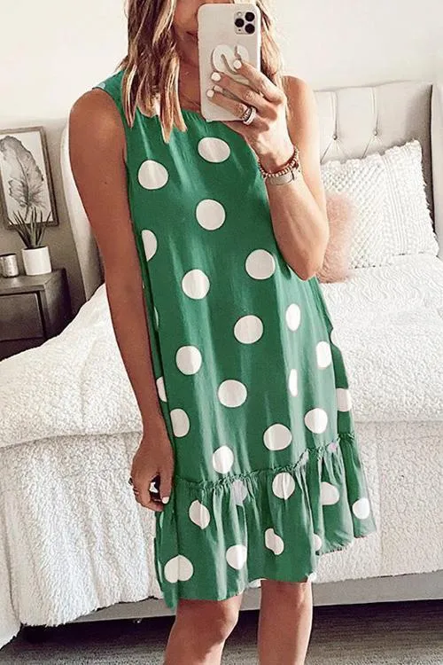 Dot Ruffles Hem Sleeveless Mini Dress